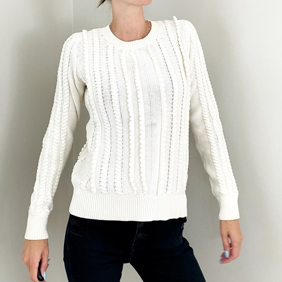 Banana Republic Chunky Cable Knit Crewneck Pullover Sweater , S White - Picture 5 of 13